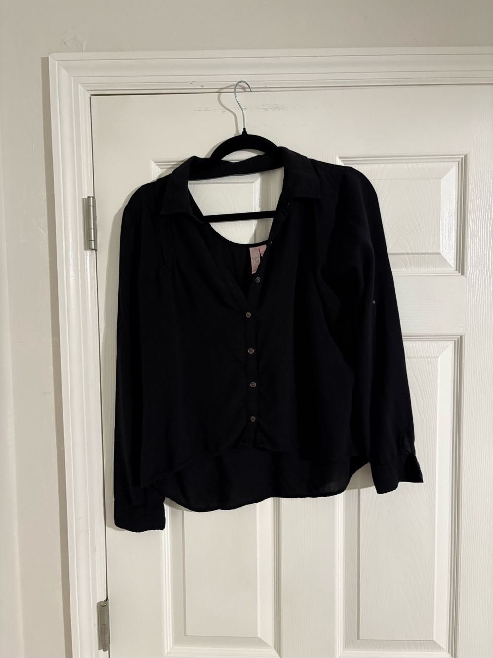 Dolled Up Black Collared Button-Down Blouse